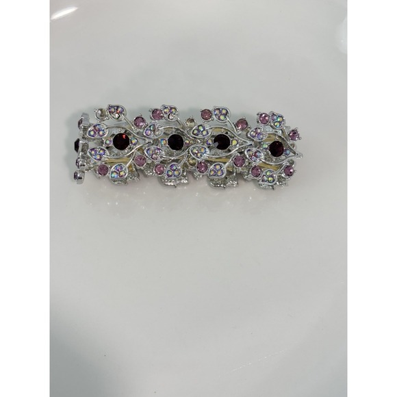 Vintage Danbury Mint Bracelet Silver Tone Aurora Borealis Red & Pink Rhinestones - Picture 3 of 4